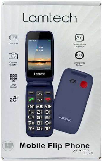 Lamtech Flip-X Dual SIM (32MB/32MB) Mobile with Large Buttons Blue