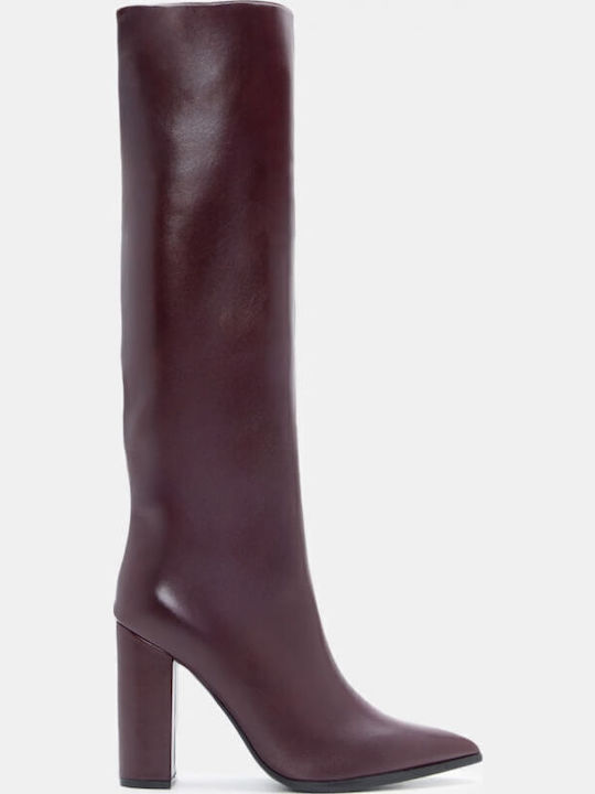 Wildleder Damenstiefel mit hohem Absatz Burgundisch
