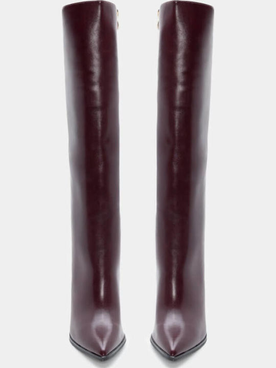 Wildleder Damenstiefel mit hohem Absatz Burgundisch