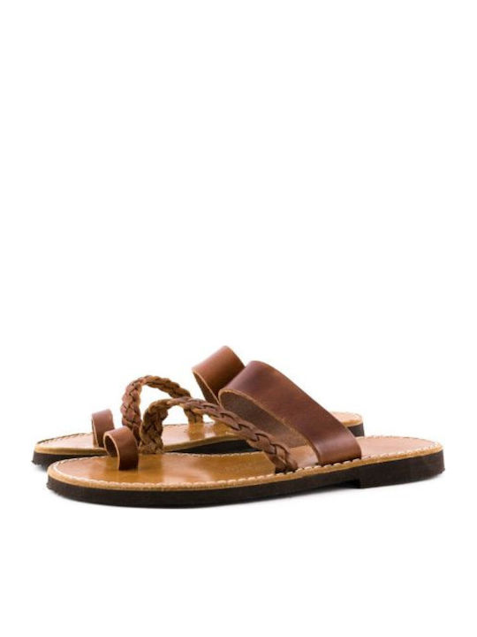 Leather Women's Flat Sandals in Brown Color
