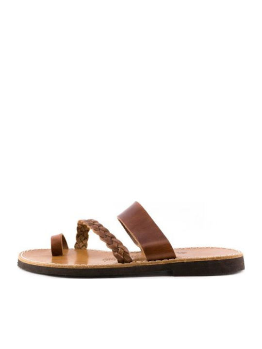 Leather Women's Flat Sandals in Brown Color