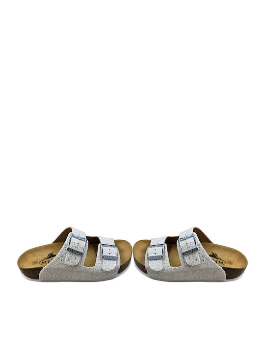 Leather Women's Flat Sandals Anatomic White Glitter
