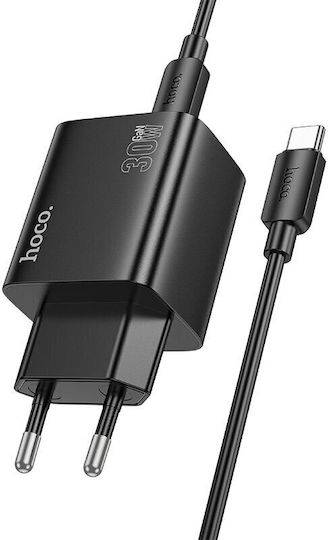 Hoco Charger with 2 USB-A Ports and 2 USB-C Ports and Cable USB-C - USB-C 30W Power Delivery / Quick Charge 3.0 Blacks (N56 Fundador)