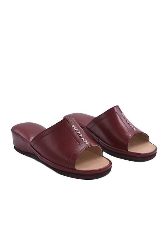 Leather Winter Women's Slippers Burgundy