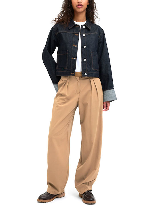 Women's High-waisted Fabric Trousers Relaxed Fit Brown