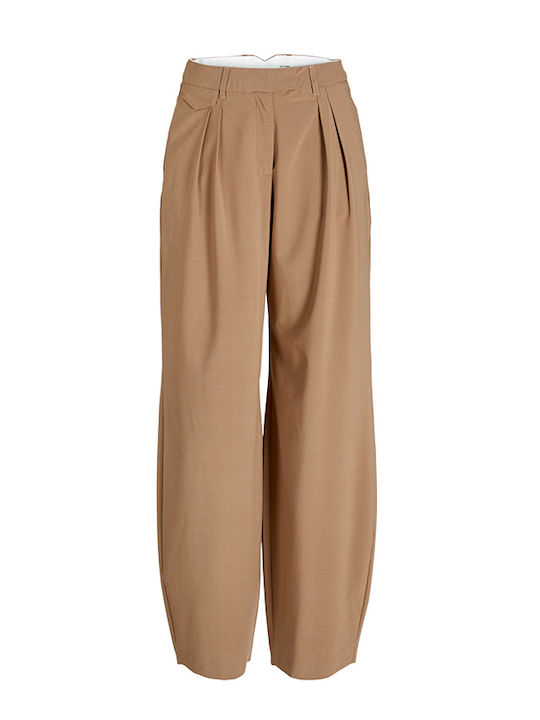 Women's High-waisted Fabric Trousers Relaxed Fit Brown