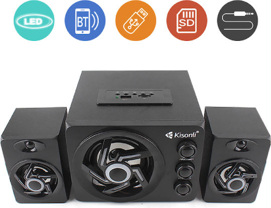 Kisonli TM-8000A Ηχεία Υπολογιστή 2.1 με Bluetooth και Ισχύ 11W σε Λευκό Χρώμα