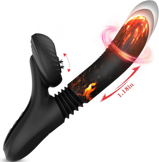 Silicone Vibrator 7 Powerful Modes Licking Thrusting Heating Black