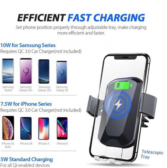 Wireless Qi Car Charger 4-6 Inch Phone Holder 360 Degree Fast Charging