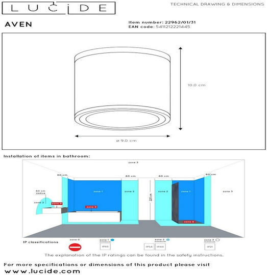 Lucide Lightning Aven Μονό Σποτ με Ντουί GU10 σε Λευκό Χρώμα