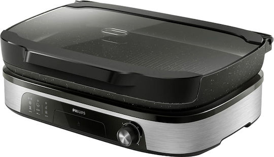 Philips Tabletop Electric Grill with Smooth and Grooved Plate 2400W with Lid and Adjustable Thermostat 15.8x15.8cm