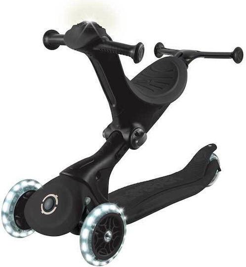 Globber Kids Scooter Foldable Globber Go Up Deluxe Lights 360° 3-Wheel with Seat for 15+ Months Black