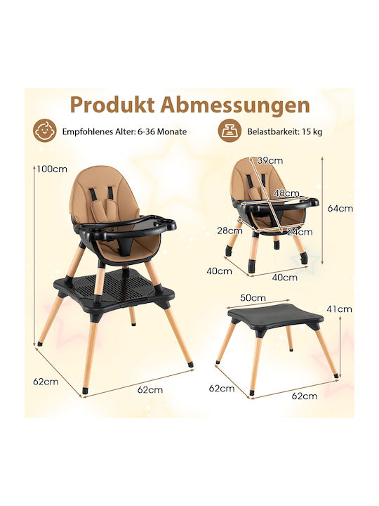 Costway Baby Highchair 6 in 1 Brown Costway Baby Highchair 6 in 1 Brown