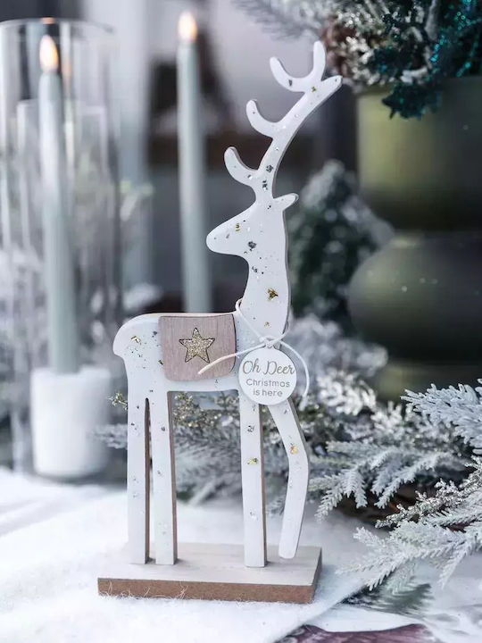 Beauty Home Christmas Wooden Figure Reindeer White Height 25cm