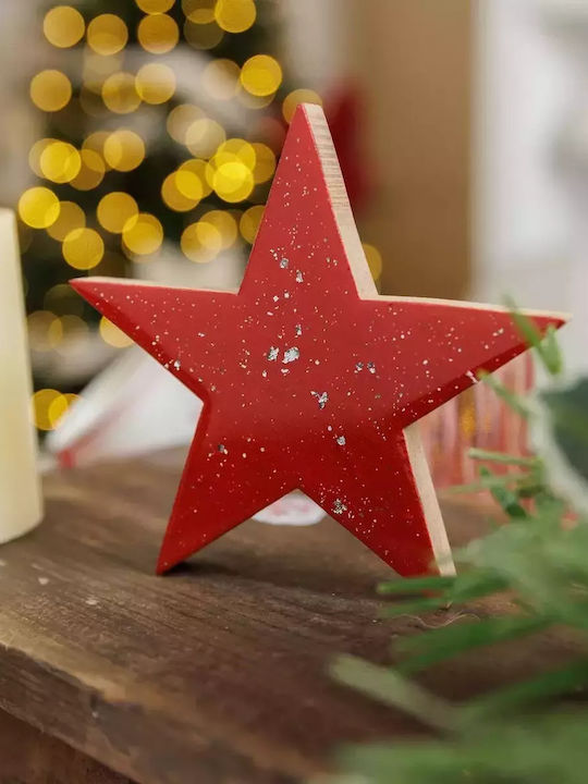 Beauty Home Wood Christmas Decorative Pendant Star 10.5x1.5x10.5cm Red