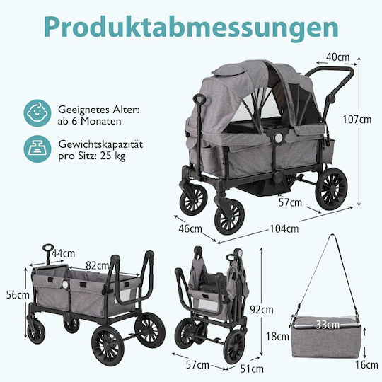Costway Adjustable Double Stroller Suitable from 6+ Months Gray