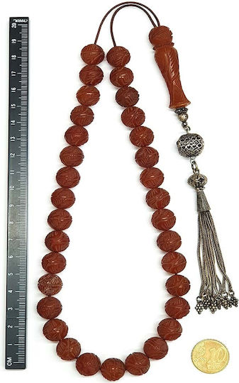 Roloi Komboloi Graven Mastic Worry Beads with 33 Beads Brown 44cm