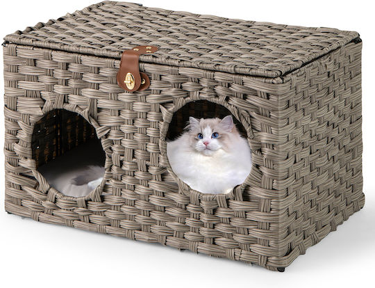 Costway Foldable Cat House Pe-rattan Seat & Lock 60x35x35 cm Pv10294gr