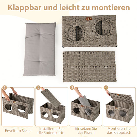 Costway Foldable Cat House Pe-rattan Seat & Lock 60x35x35 cm Pv10294gr