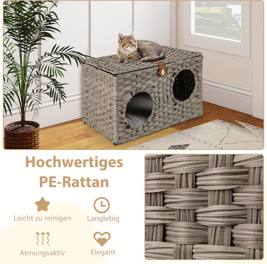 Costway Foldable Cat House Pe-rattan Seat & Lock 60x35x35 cm Pv10294gr