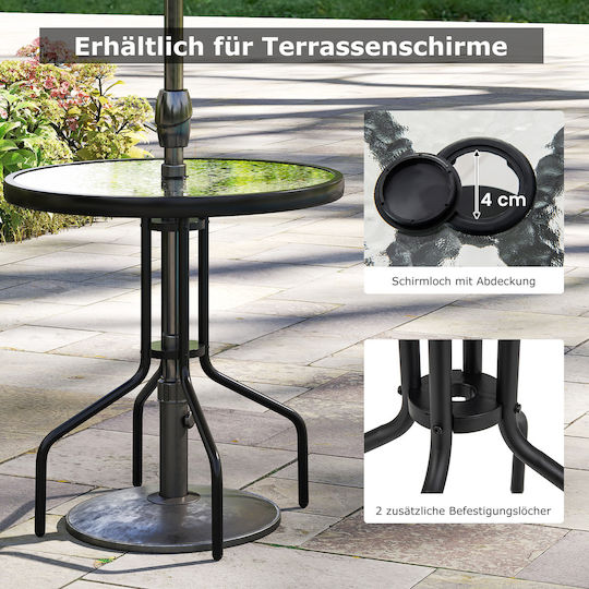 Sitting Room Outdoor Table with Glass Surface and Metal Frame Natural 70x70x71cm