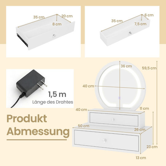 Costway Καθρέπτης Μακιγιάζ Επιτραπέζιος 51x59cm Λευκός