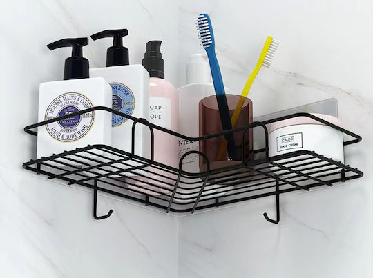 Verk Group Ecke An der Wand montiert Badezimmerregal Metallisch mit 1 Regalboden und Saugnäpfen 26x11.5x6cm Schwarz