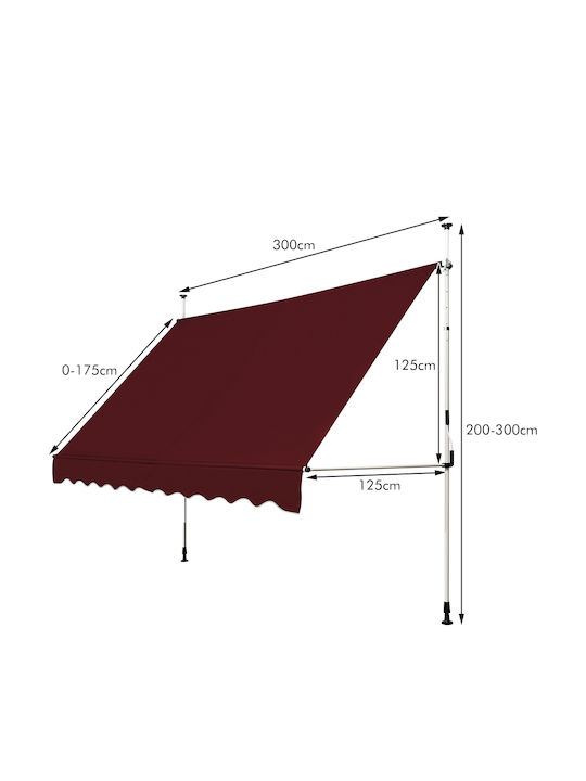 Costway Τέντα Βεράντας με Led Μπορντό 3x1.2m