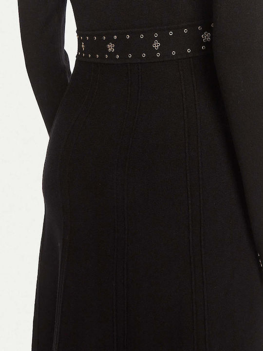Midi Damenkleid Langärmelig Schwarz