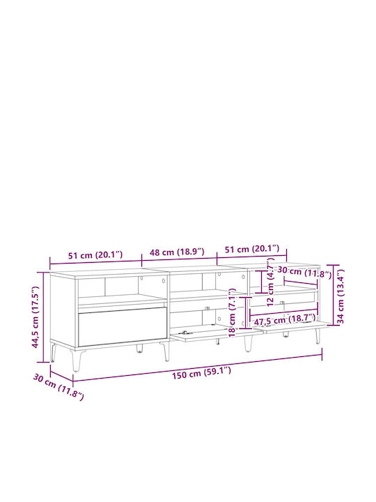 TV-Ständer Schwarze Eiche M150xT30xH44,5cm