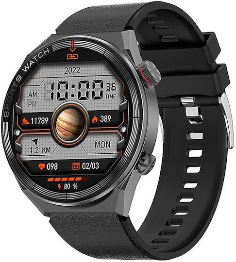 NO.1 DT3 Mate 45mm Smartwatch με Παλμογράφο (Ασημί Κάσα / Καφέ Λουρί Δερμάτινο)