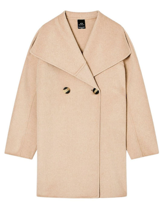 Wolle Damen Beige Mantel mit Knöpfen
