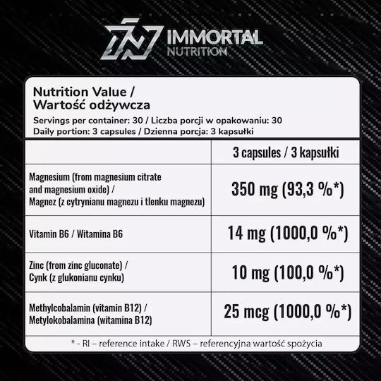Immortal Nutrition ZMB Supplement for Immune System Support 90 Capsules