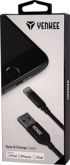 Yenkee Geflochten USB-A zu Lightning Kabel Schwarz 2m (YCU 612 BK)
