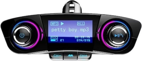 Multifunctional Car Kit Hands-Free Calling Bluetooth FM Transmitter MP3 Radio Car Charger Dual USB TF Card Black