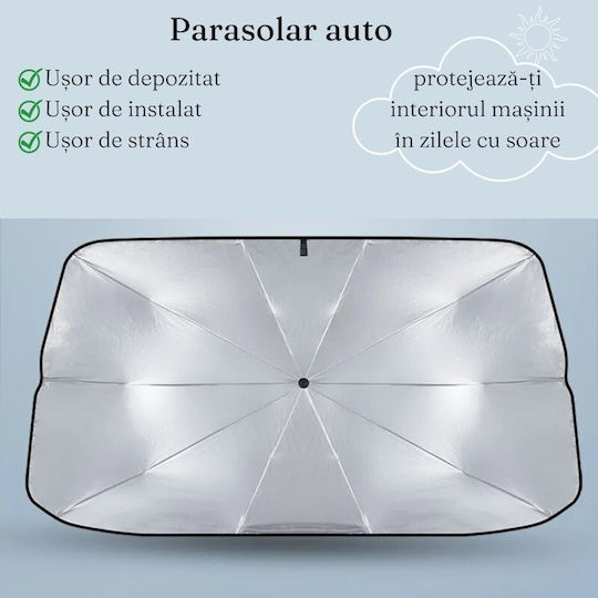 Car Umbrella-type Sunshade Foldable Uv Protection Extended Coverage Size 130x75 Cm Thermal Insulation Black Silver