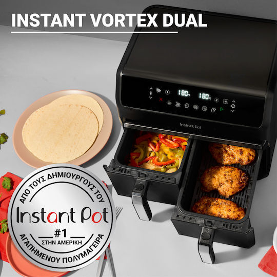 Instant Pot Vortex Dual Еър Фрайър с Двойна Подвижна Кошница 8лт Черен