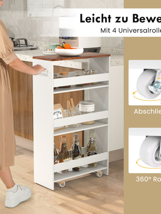 Costway Kitchen Trolley Wooden White 47.5x20x80.5cm