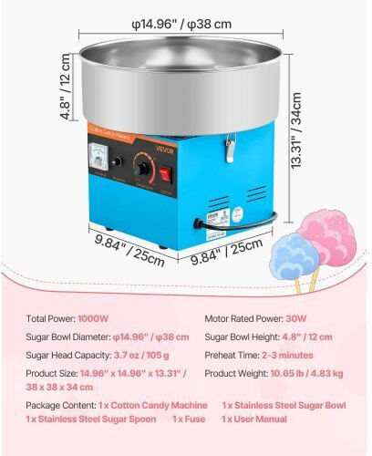 Vevor Candy Floss Maker 12.192cm Blue