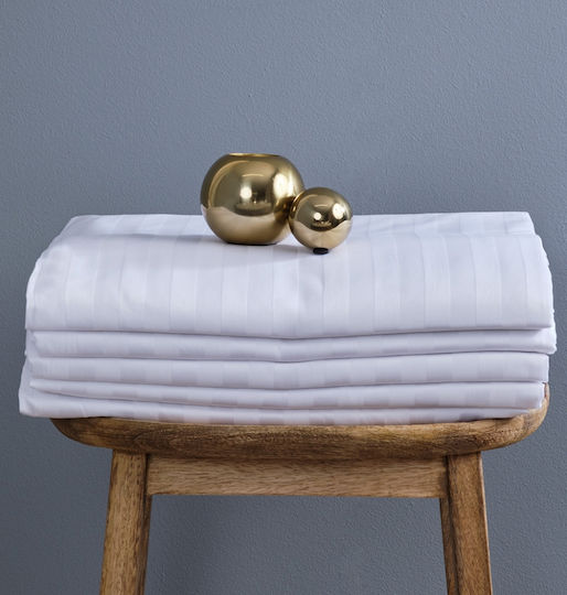 Blanc de Blanc MK Satin Stripe 2cm Σεντόνι Ξενοδοχείου Λευκό King Size 260x290εκ. Βαμβακερό