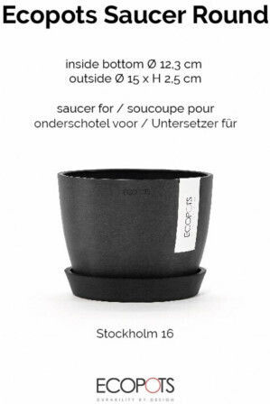 Ecopots Πιάτο Γλάστρας Πλαστικό Γκρι 15x15εκ. 74.019.16A