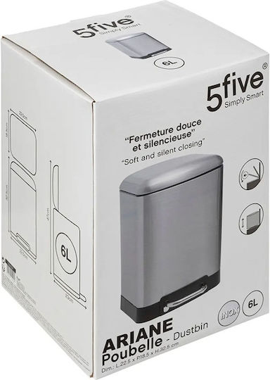5Five 5Five Metallischer Mülleimer mit Pedal Silber 6lt