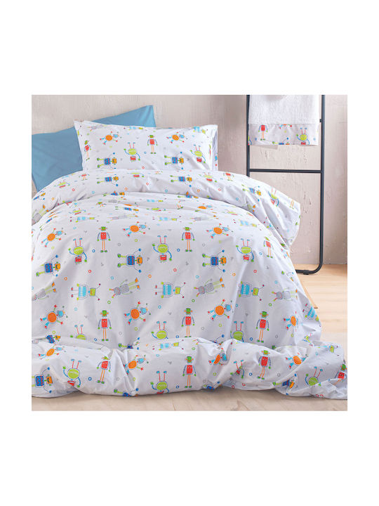 Rythmos Kids Quilt Set Single with Pillowcase Robot Chat White 160x240cm