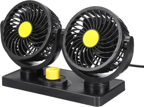 Double Car Fan 2 Speed Settings 10w Power 360° Rotation 2 M Cable Length Black
