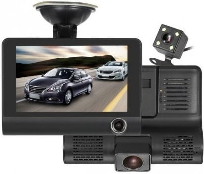 Triple Full-HD Car Video Camera 3 Cameras Front Rear Interior 4-Inch Screen