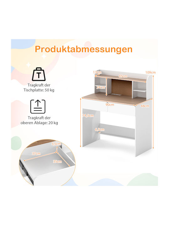 Kids Desk made of Melamine White 90x48x109cm