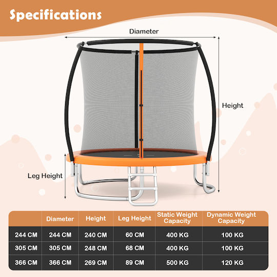 Costway Trampolină pentru copii Diametru 244cm cu Scară & Net