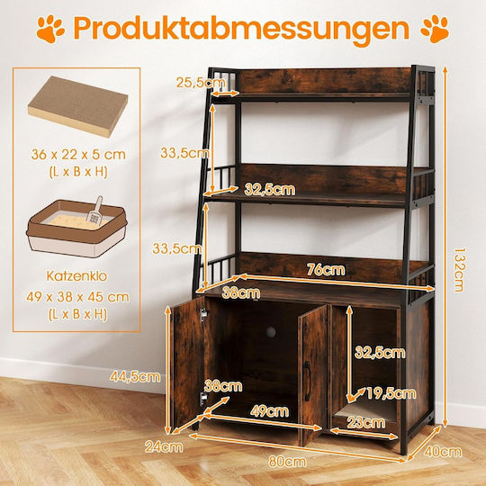 Costway Katzenbett Eingebaute Bibliothek Ladestation 3 Ebenen 80 x 40 x 132cm Braune Pv10321de-cf