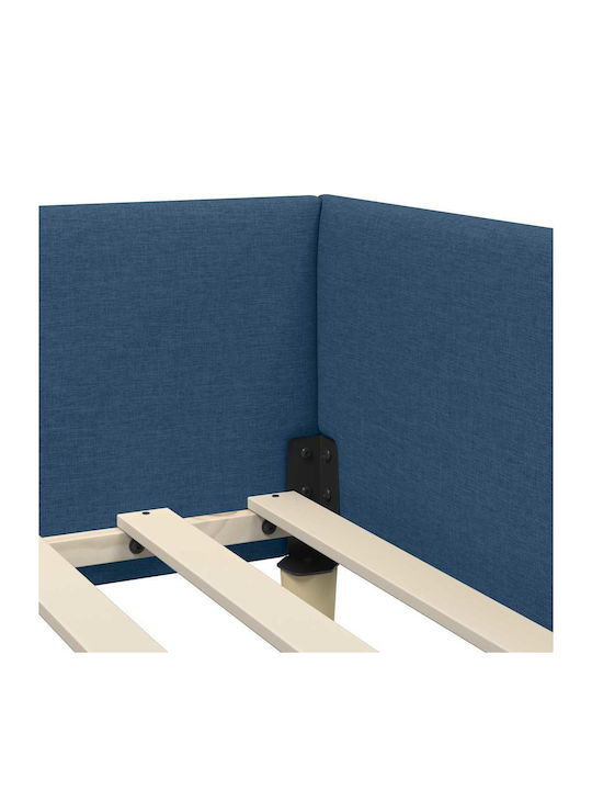 Single Bed Upholstered with Blue Fabric with Slats for Mattress 100x200cm