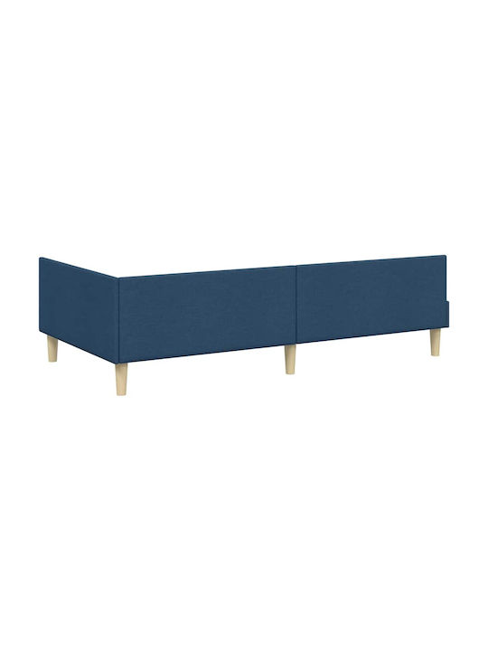 Single Bed Upholstered with Blue Fabric with Slats for Mattress 100x200cm